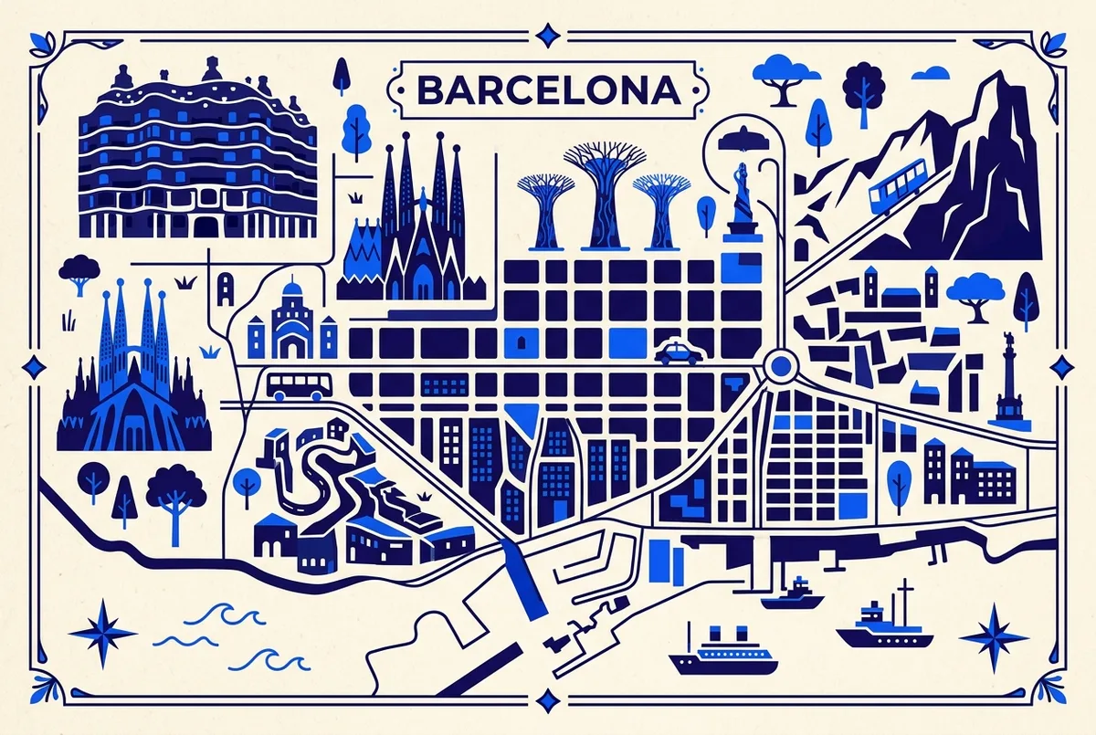 illustrated map of Barcelona highlights for Is Montserrat Worth Visiting? My Honest Verdict, is montserrat worth visiting
