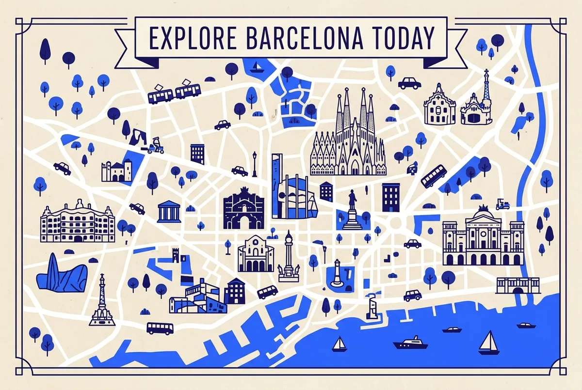 illustrated map of Barcelona highlights for Que porter à Montserrat : code vestimentaire et préparation, code vestimentaire à montserrat