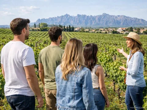 Vinyes del Penedès amb la muntanya de Montserrat visible a la llunyania