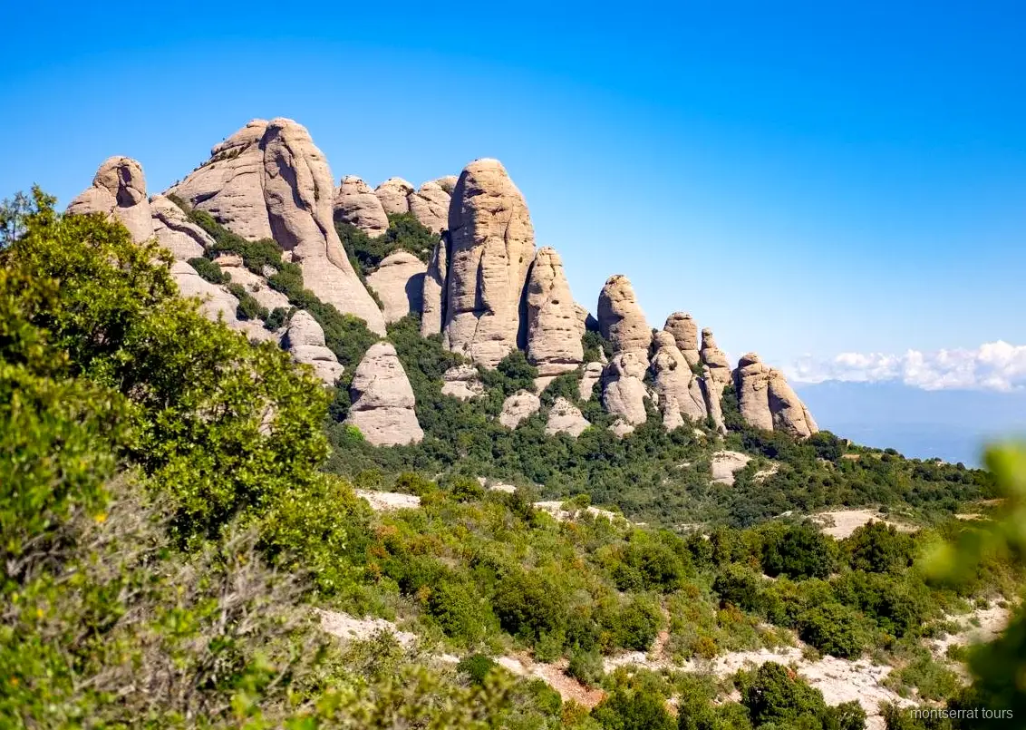 Jagged rock formations in Montserrat National Park seen on the easy hike